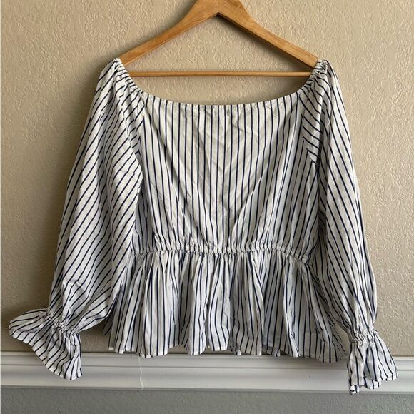 Express Striped Off The Shoulder Peplum Top Large - Picture 2 of 5